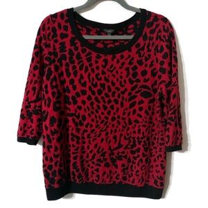 Talbots Red Cheetah Print 3/4 sleeve Sweatshirt